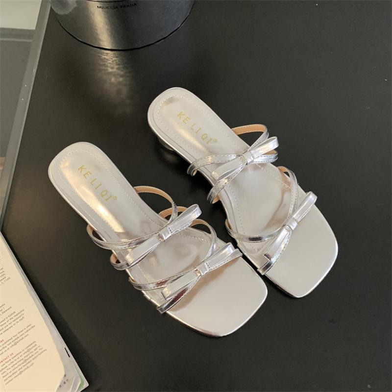 

Модные женские туфли на низком каблуке, удобные пляжные шлепанцы на низком каблуке, летние повседневные туфли в уличном стиле 35 серебряный