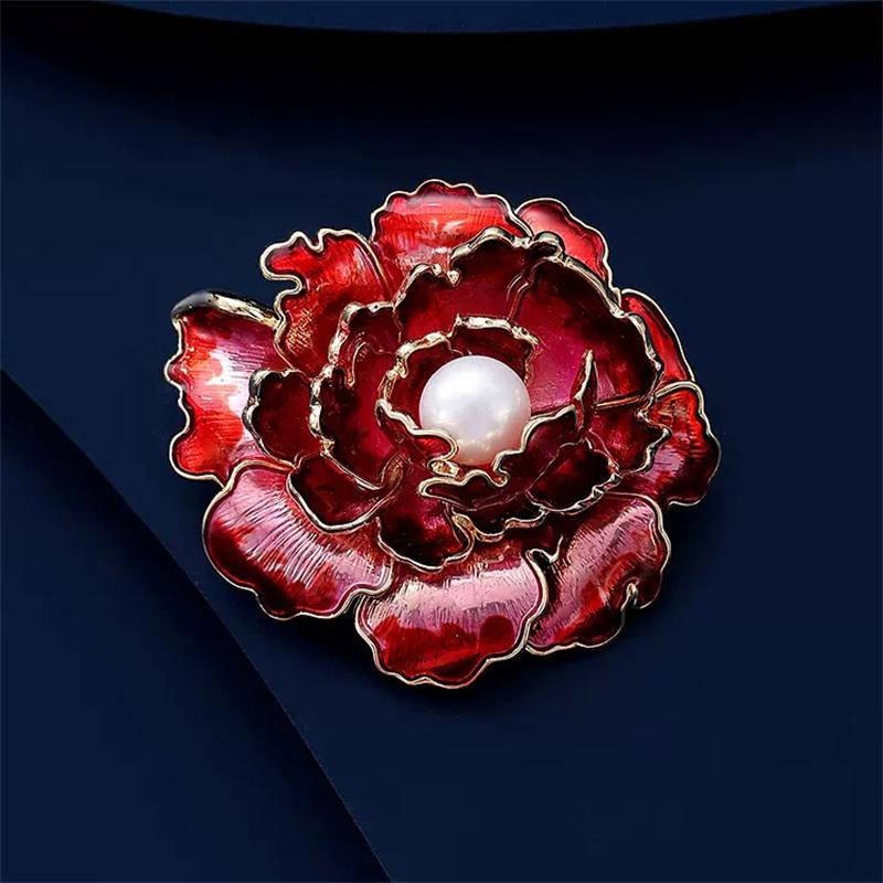 Creative Elegant Women Girls Fashion High-end Pearl Flower Badges Pin Classic Lady Exquisite Enamel Floral Clothing Coat Brooch