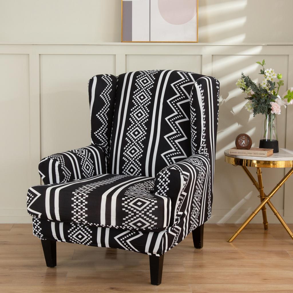 Stretch Spandex Wing Chair Cover Elastic Relax Armchair Slipcovers Wingback Sofa Protector with Seat Cushion Cover Home Decor