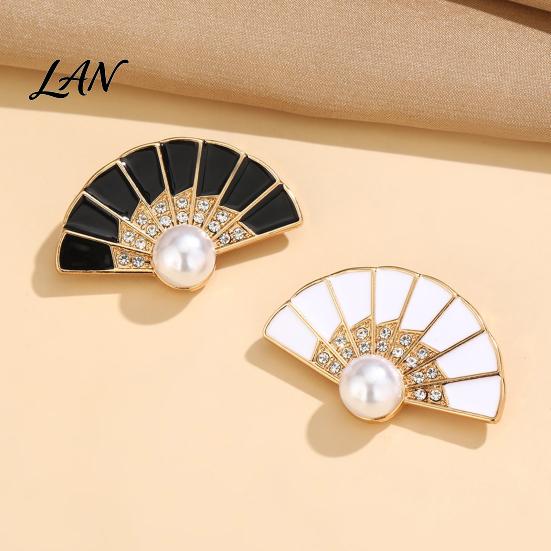 Decorative Fan Accessory Faux Pearl Rhinestone Brooch, Women Girls Chinese Lapel Anti-tarnish Brooch Pin, Badge Jewelry for Clothes Bag Hat Scarf Suit