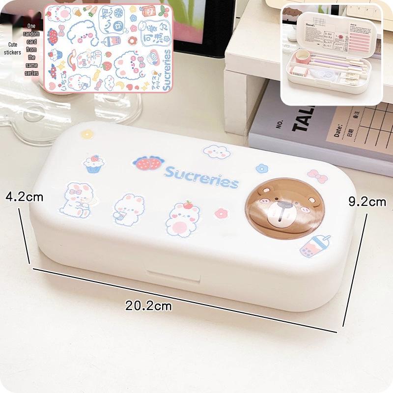 

Cute Cartoon Animal Pencil Case for Kids and Teens Double Layer Version with Random Stickers
