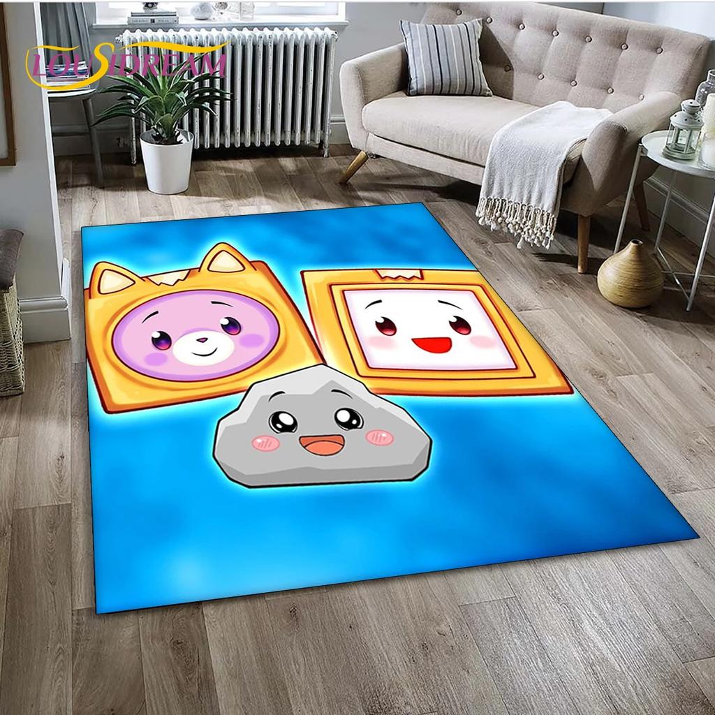 Tappeto Tappeto Tappeto Decorazione per Soggiorno Camera da Letto, Tappetino Antiscivolo Decorazione per Divano Zerbino, 3D Lankybox Carino Felice Boxy Foxy Rocky