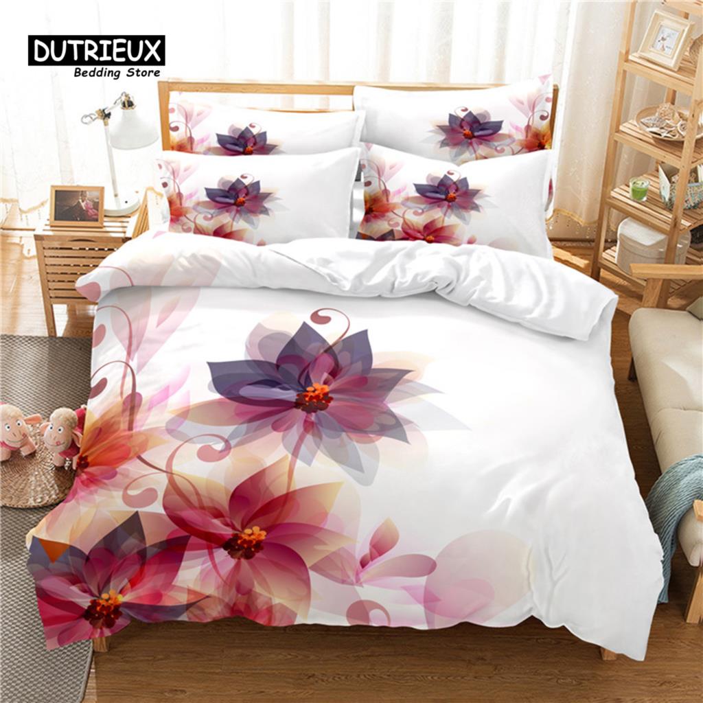 Flowers Duvet Cover Set, Fashion Flower Bedding Set, Soft Comfortable Breathable Duvet Cover, For Bedroom Guest Room Decor