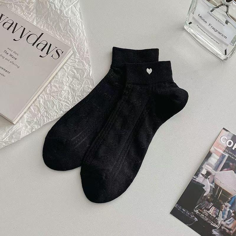 White Sock Short Socks Summer Lightweight Style Heart-shaped Cute Boat-shaped Socks Breathable Short Tube 1 pair