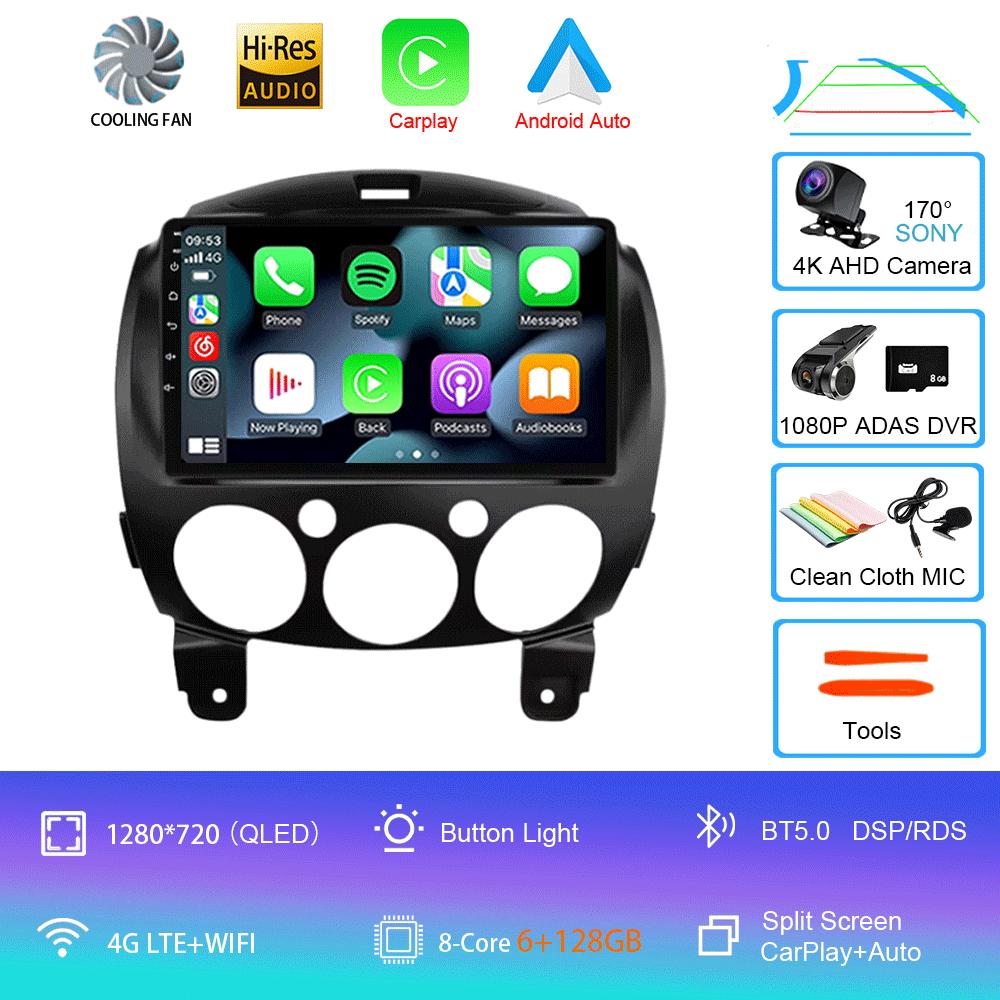 Android 14 For MAZDA 2 Mazda2 2007 2008 2009 2010 - 2014 Car Radio Stereo Player Support Tablet WiFi GPS Navigation 360 Camera