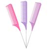 3 Pieces Foiling Comb for Highlighting, 3 Piece Colorful Rat Tail Comb Highlight Weaving Combs for Highlighting Metal Long Steel Pin Hair Dye Combs