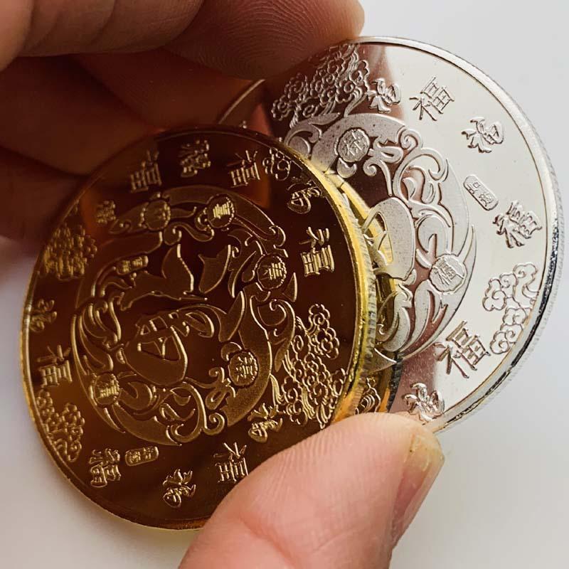 Chinese Qilin animal gold coins, painted commemorative medals, Hundred Blessings gold coins, coins, decorative commemorative coins
