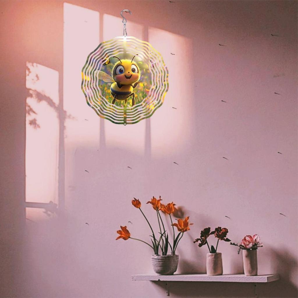 Metal Art Windmill with Cartoon Bee Design 2D Wind Chime Outdoor Decor Dynamic Garden Art Home Yard Decoration High Quality Weather Resistant