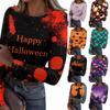 Women Casual Long Sleeve Ribbed Knit Top Halloween Print Round Neck Pullover Slim Fit Stretchy Lightweight Shirt for Fall