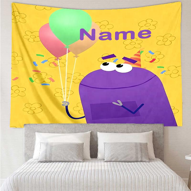 Custom Name StoryBots Print Tapestry, Backdrop, Easy Setup, Ideal for Bedroom, Office & Living Room, with Aesthetic Wall Hanging Decor.