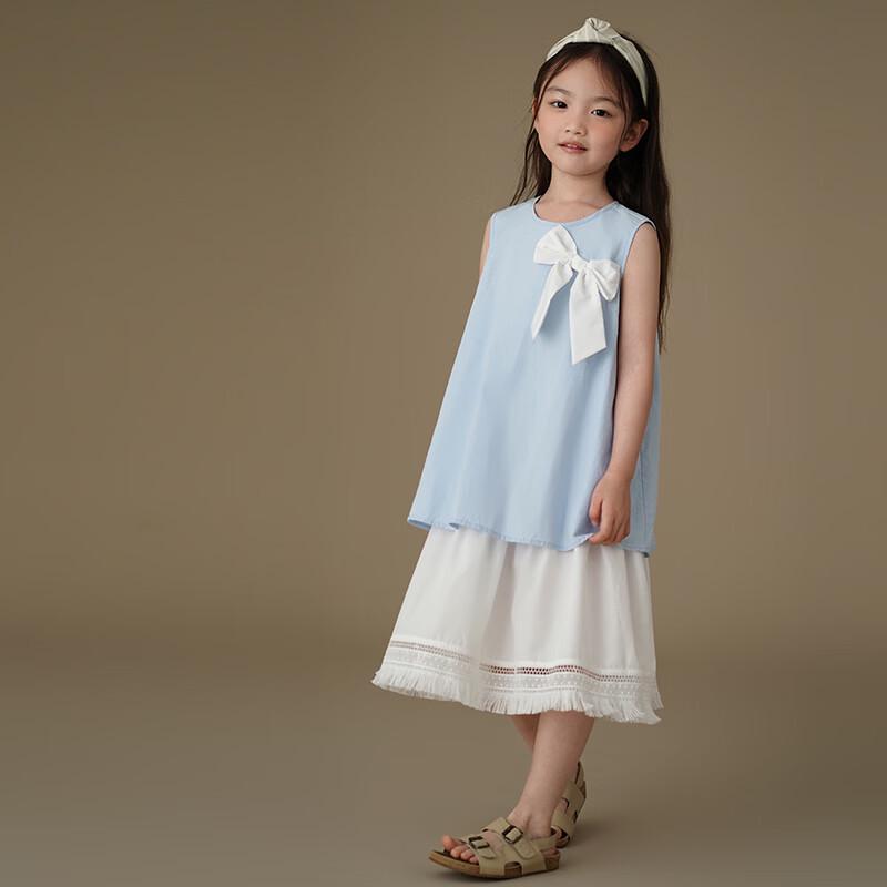 Hacikis Girls' Summer Bowknot Faux Two-Piece Vest Dress