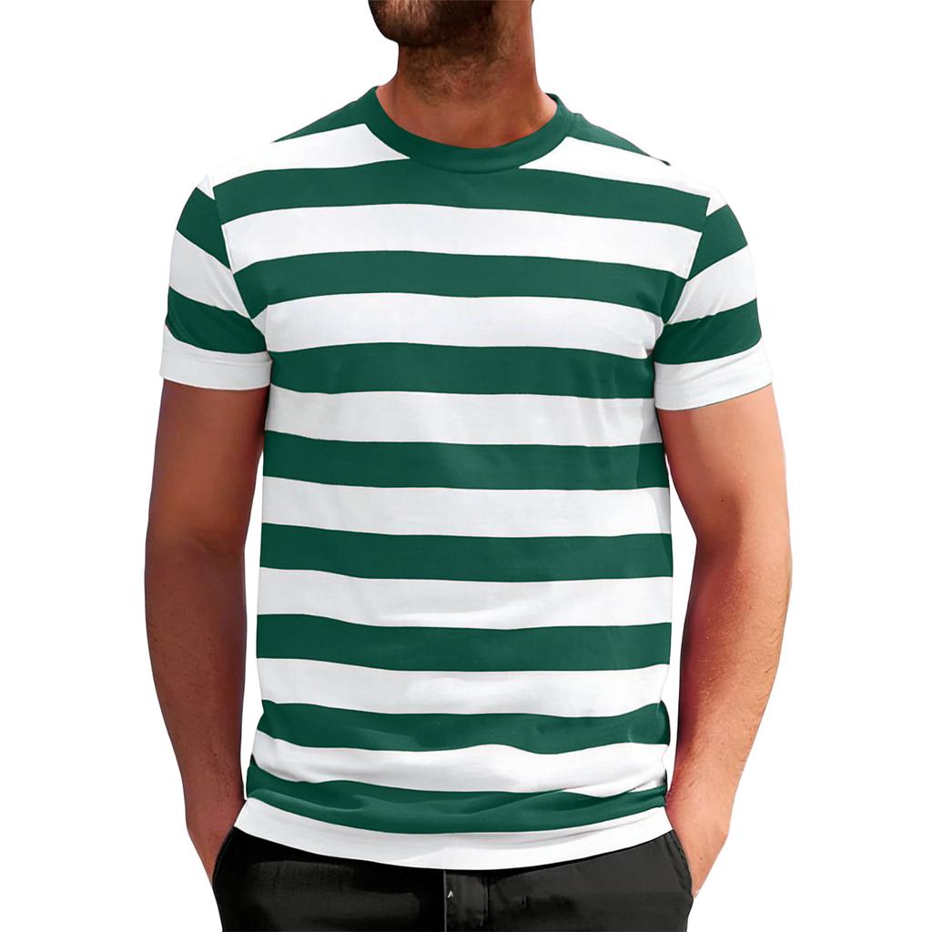 Men Crew Neck Short Sleeve Striped T Shirt Casual Fit Soft Fabric Lightweight Breathable Classic Style Top