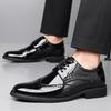 2025 New Carved Brock British Patent Leather Business Dress Leather Shoes Men's Lace-Up Derby Shoes Pointed Youth