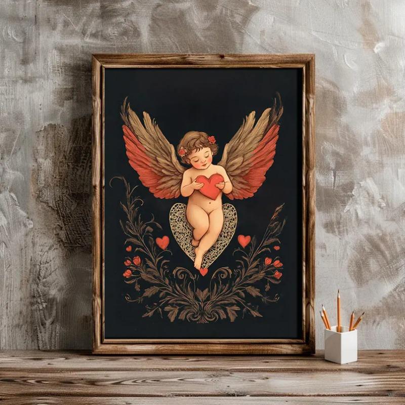 Dark Moody Valentine’s Day Cupid with Heart Love Amur Romantic Couple Poster Canvas Painting Wall Art Pictures Home Decor