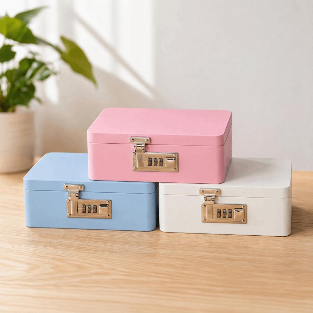 Rectangular Password Lock Iron Box Flip Top Design Jewelry Storage Box Piggy Bank Desktop