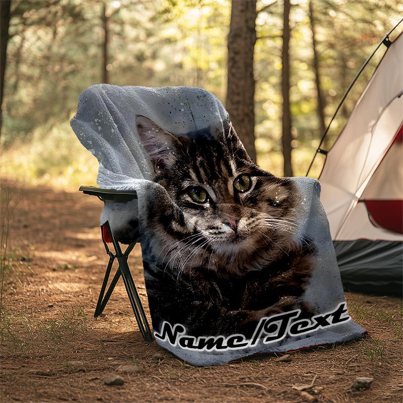 1PC Custom Name tabby cat portrait outdooor Flannel blankets Throw Blanket All-Season Throw Gift Bedspread for Couch, Bed, Camping Holiday Birthda
