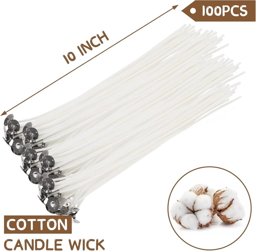 100 Cotton Candle Wicks 10In With Stickers  Holders For Soy Beeswax Coconut Wax