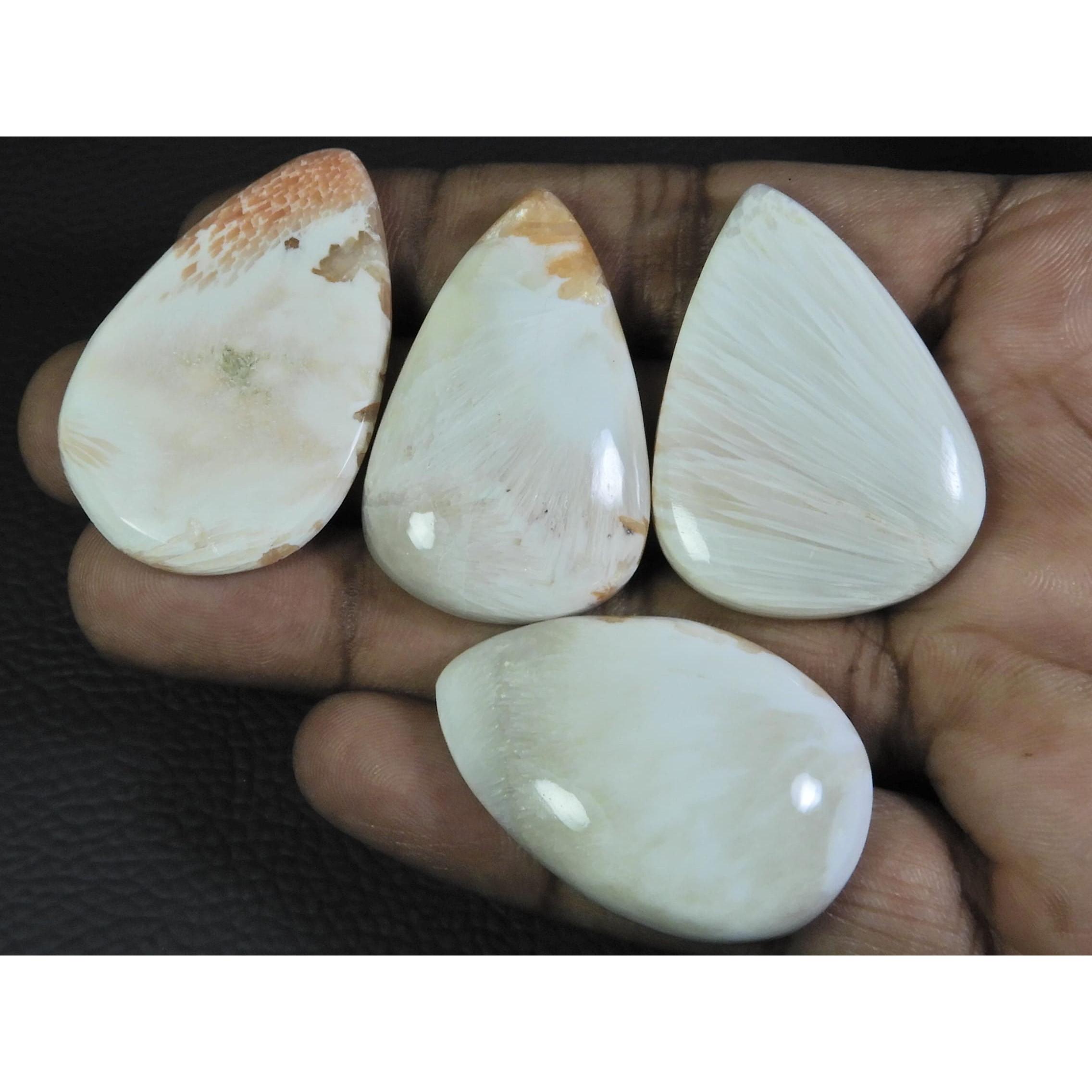 

04Pcs Natural Scolecite Pear Cabochon Loose Gemstone Lot 206Cts. A-764
