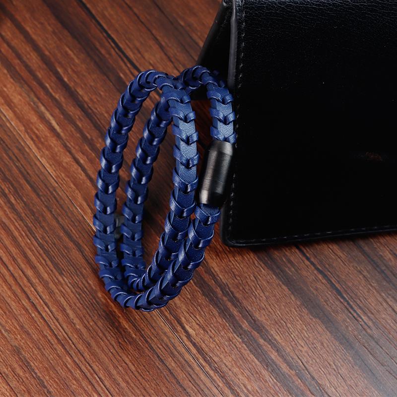 Sporty Style Geometric Stainless Steel Magnetic Clasps Genuine Leather Bracelet For Men Women Hand Jewelry Birthday Gift