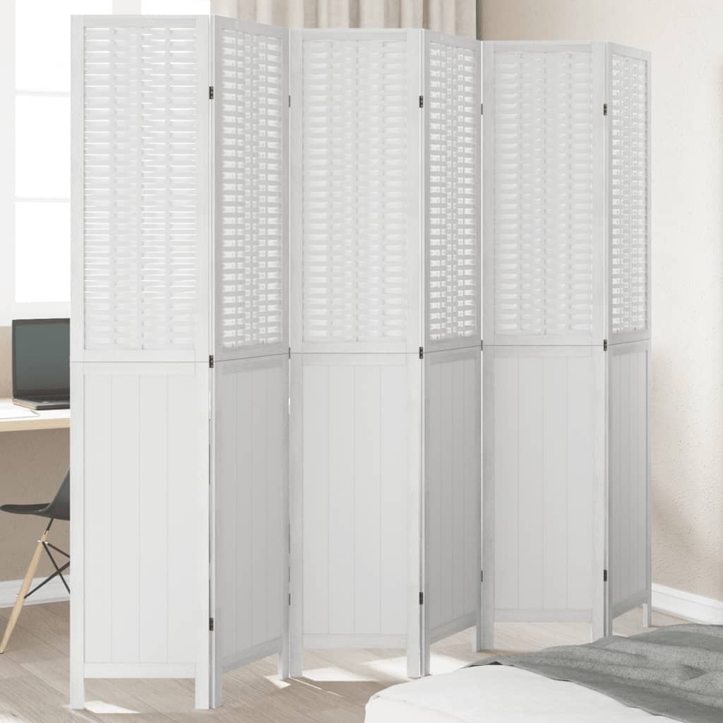 6 Piece Room Divider White Solid Paulownia Wood