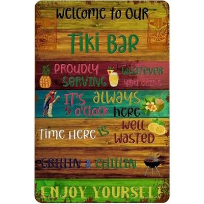 Welcome Tiki Bar Paradise Tin Sign Home Bar Man Cave Tropical Decor Art Colorful