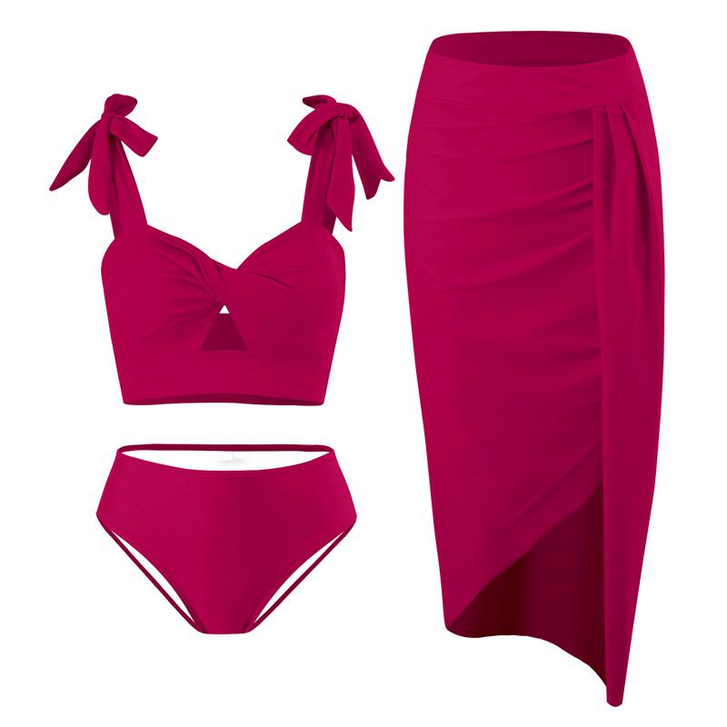 2024 European & American Style Women's Nylon Three-Piece Swimsuit Bikini Set
