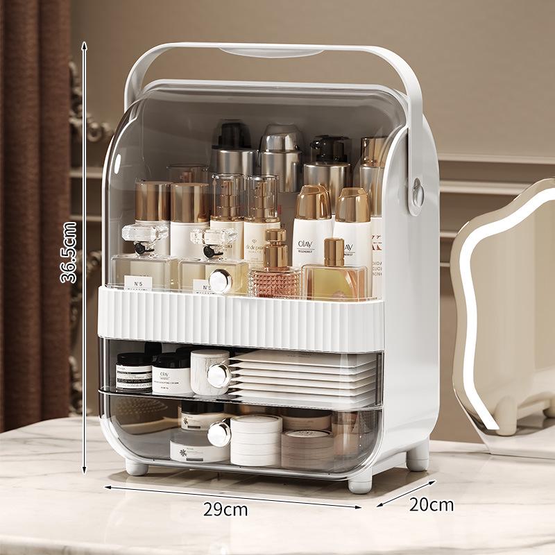 Large Capacity Dustproof Cosmetic Storage Box with Desktop Drawer for Skincare and Makeup