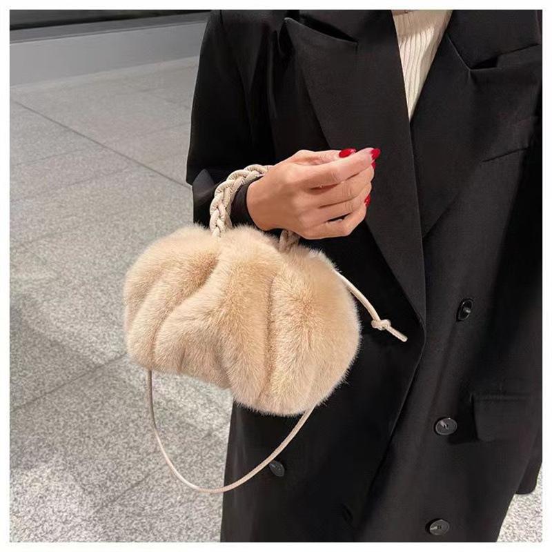 Geantă de umăr pentru femei, model polar, cu textură înaltă, țesătură, tip nor, din pluș, capacitate mare, din blană artificială, drăguț, dovleac, toamna și iarna, nouă și versatilă