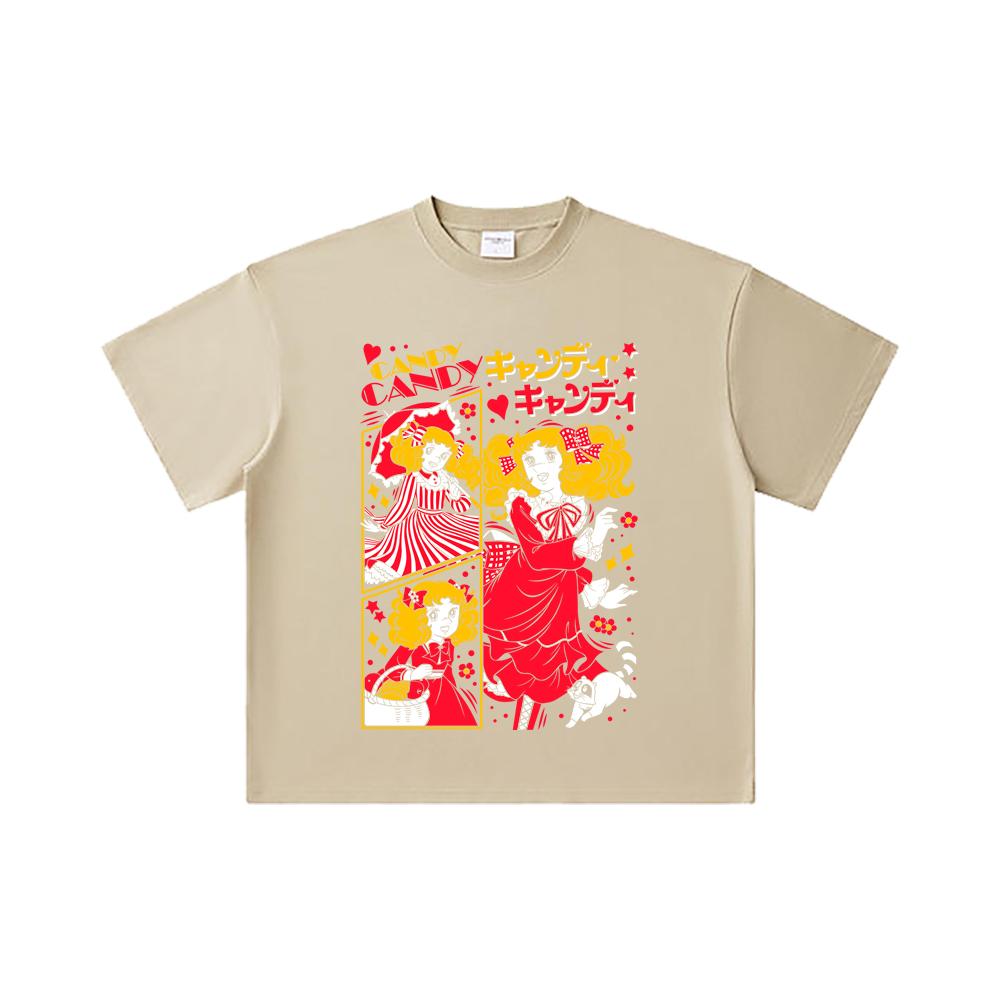 T-shirt unisexe en coton épais 260 g/m², fil double 32, 100 % coton, impression Candy Candy V2