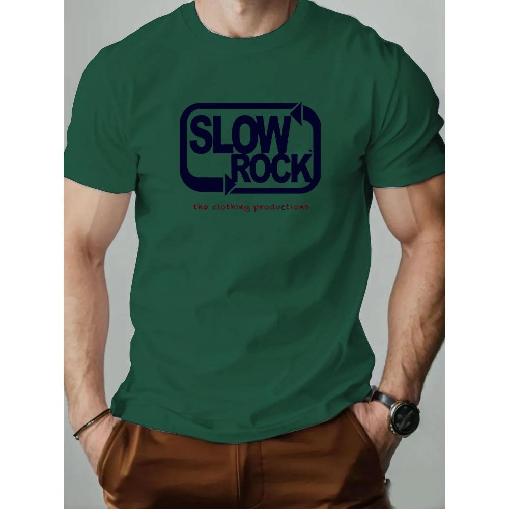 Men's T Shirt Slowrockk Pattern Printed Summer Fashion Leisure Breathable Men Round Neck T-shirt High Quality Men's Clothing