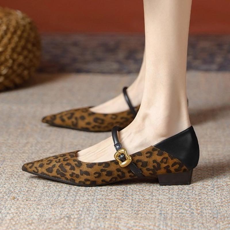 Leopard Women Heeled Shoes Elegant Pointed Toe Chunky Shoes 2025 Designer New Loafers Dress Party Pumps Zapatillas Mujer