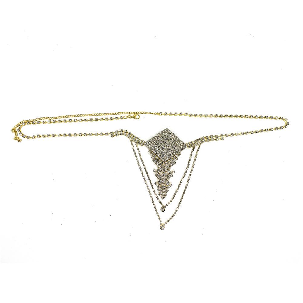 European And American New Rectangular Rhinestone Body Chain Sexy Fringed Bikini Thong Body Chain