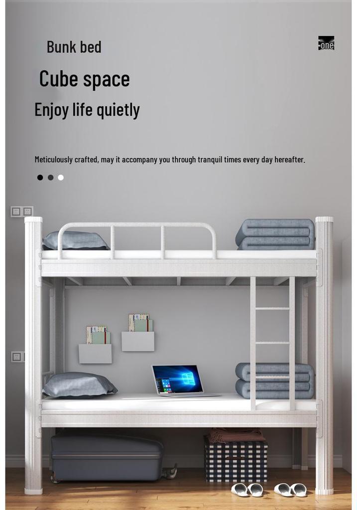 Double-Decker Iron Bunk Bed for Student or Employee Dormitories