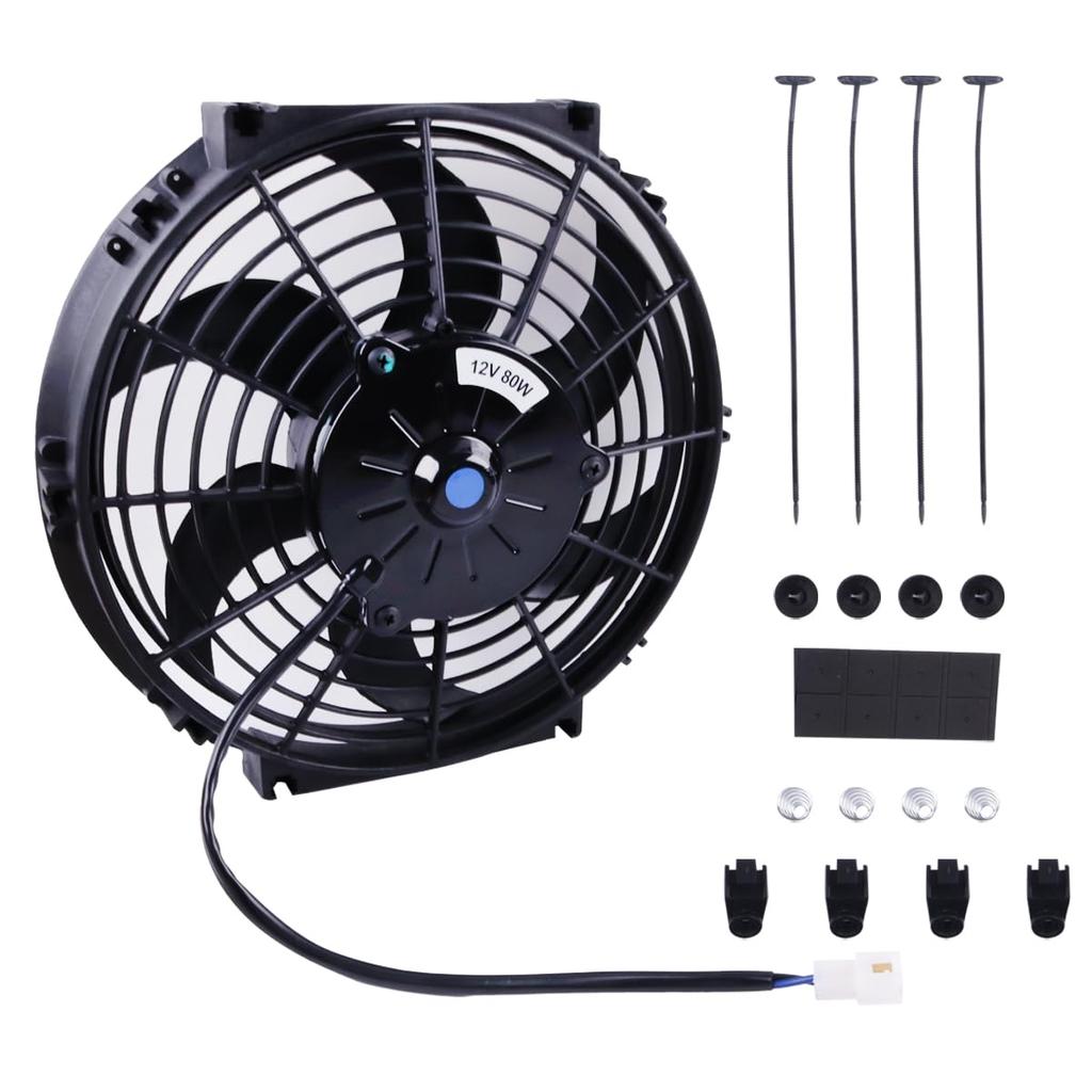 ZAP Performance 10-inch Engine Cooling Fan, Electric Radiator, Universal Slim Push-Pull Cooling Fan, Engine Kit, 12V, 80W Power, Universal, Black, wit
