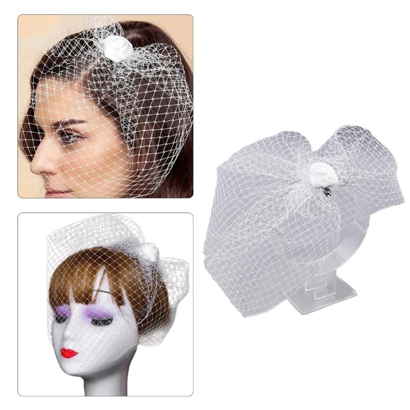 Medieval Rose&Face Veil Fascinator Hat Hairpin Bride Hair Clip Small Hat Hair Clip Punk Hair Clip for Wedding Party