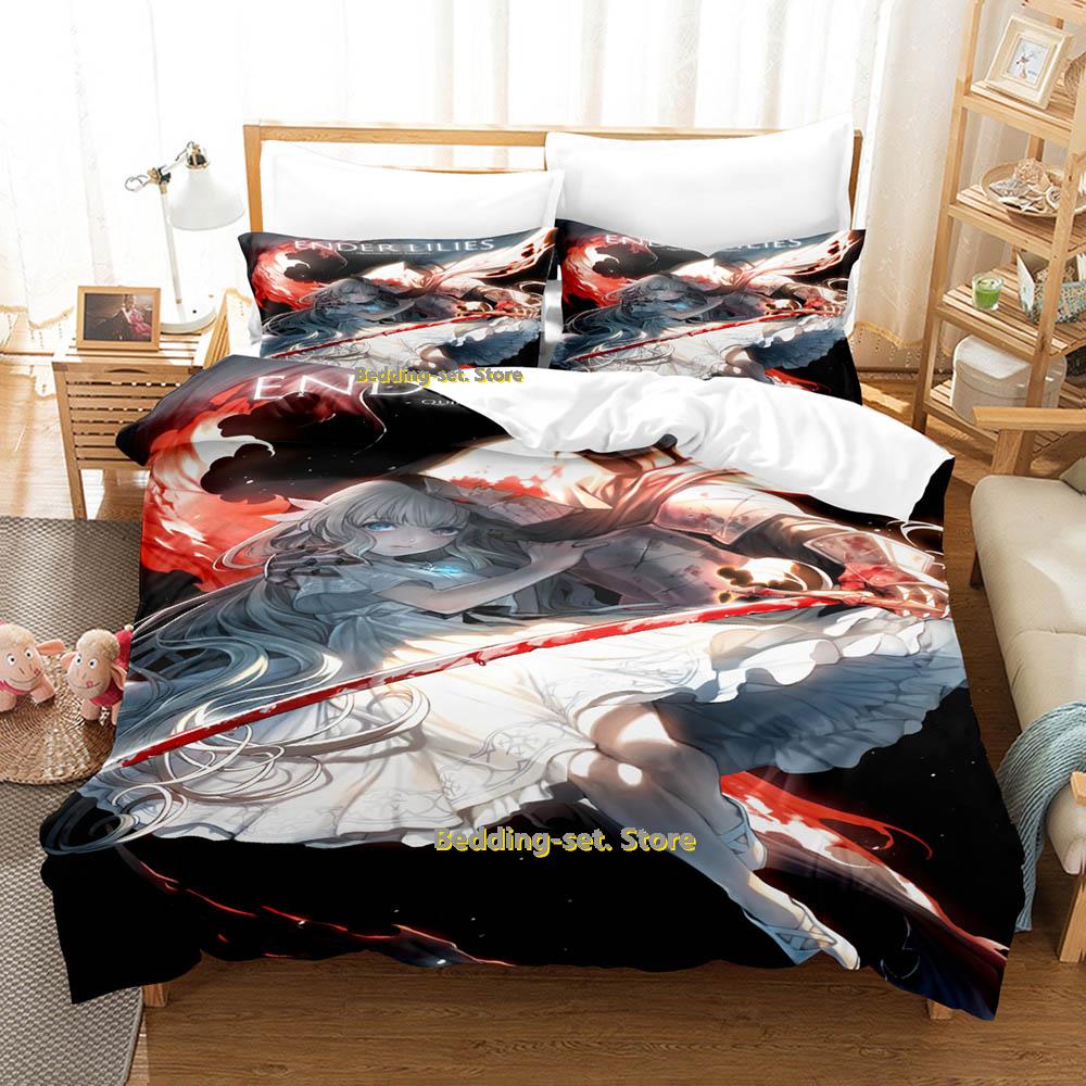 Comforter Gamw Ender Lilies Quietus Of The Knights Bedding Set Cartoon Anime Three-Piece Set Adult Kid Bedroom Three-Piece Suits 3D P