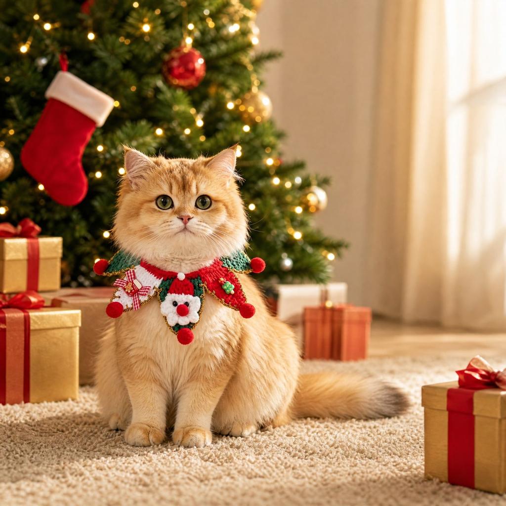 Pet Christmas Scarf and Neck Warmer, Santa Collar for Cats and Small to Medium Dogs, Cute Holiday Costume Decoration
