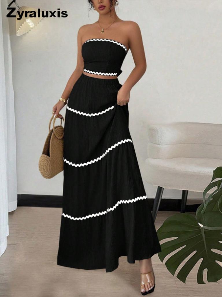 New Foreign Style Summer Vacation Casual Elegant Lace Long Dress Two-Piece Set