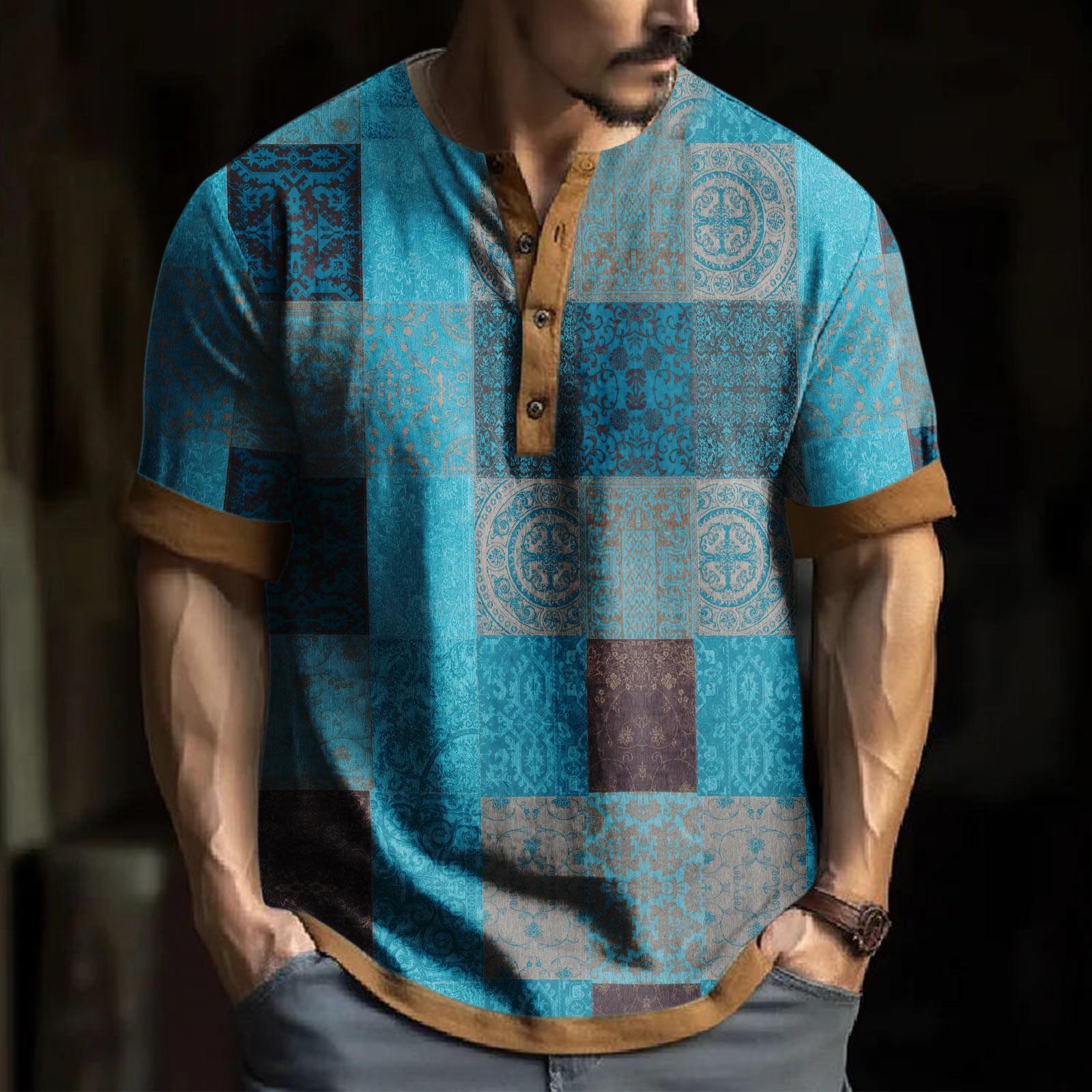 

Мужская модная футболка с коротким рукавом и вышивкой с коротким рукавом и принтом на весну и лето L циан