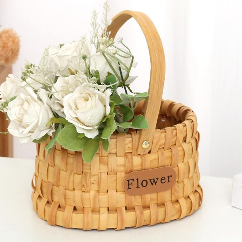 Fashionable Handheld Bamboos Baskets Portable Arrangement Containers for Flowers Garden Decoration and Bridals Accessory