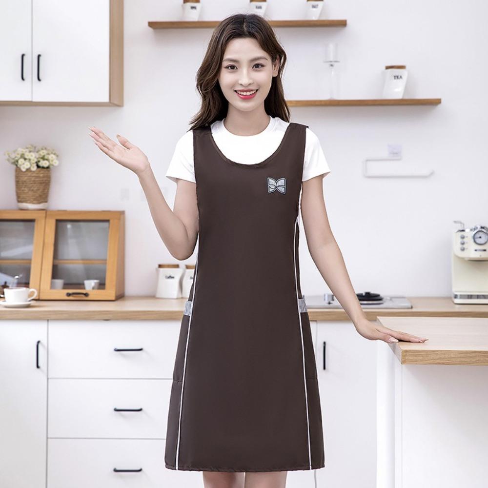Waterproof Waist-Cinching Shoulder Strap Apron Solid Color Oil-proof Cooking Baking Uniform Breathable Catering Work Clothes
