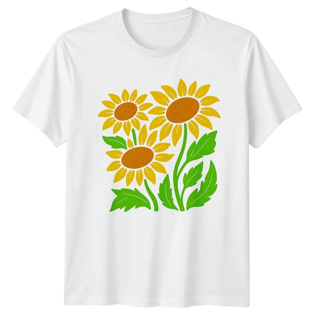 Butterfly And Sunflower Unisexs TShirt Retro Garden Nature Birthday Gift S
