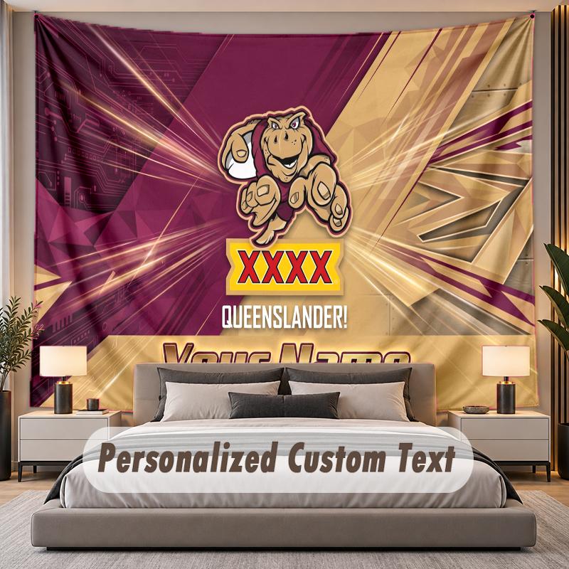 Custom Name Text Tapestry Queensland Maroons Personalized Polyester Wall Tapestry For Bedroom And Room