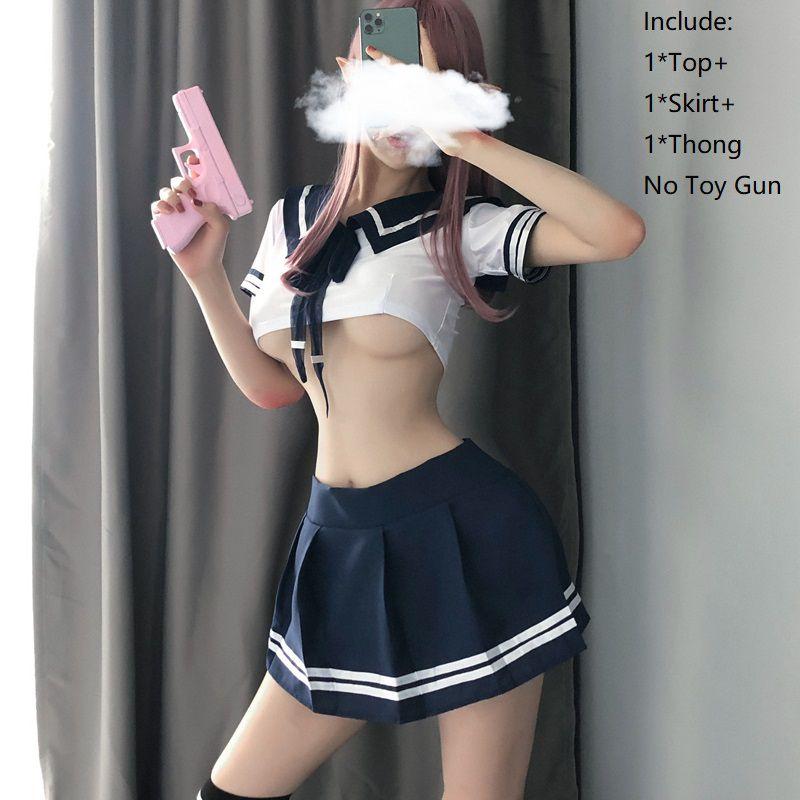 Women's Sexy Cosplay Lingerie Student Uniform Set With Velcro Design Miniskirt Outfit