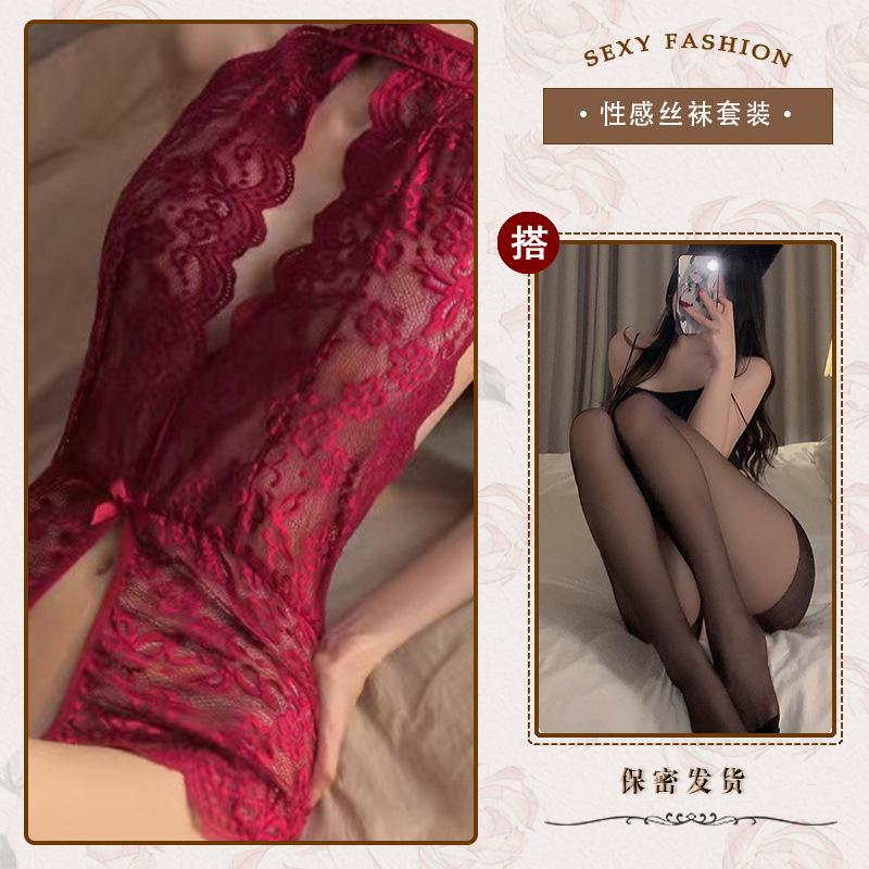 Sexy lingerie sexy teasing pajamas women open crotch lace seduction onesie free uniform suit