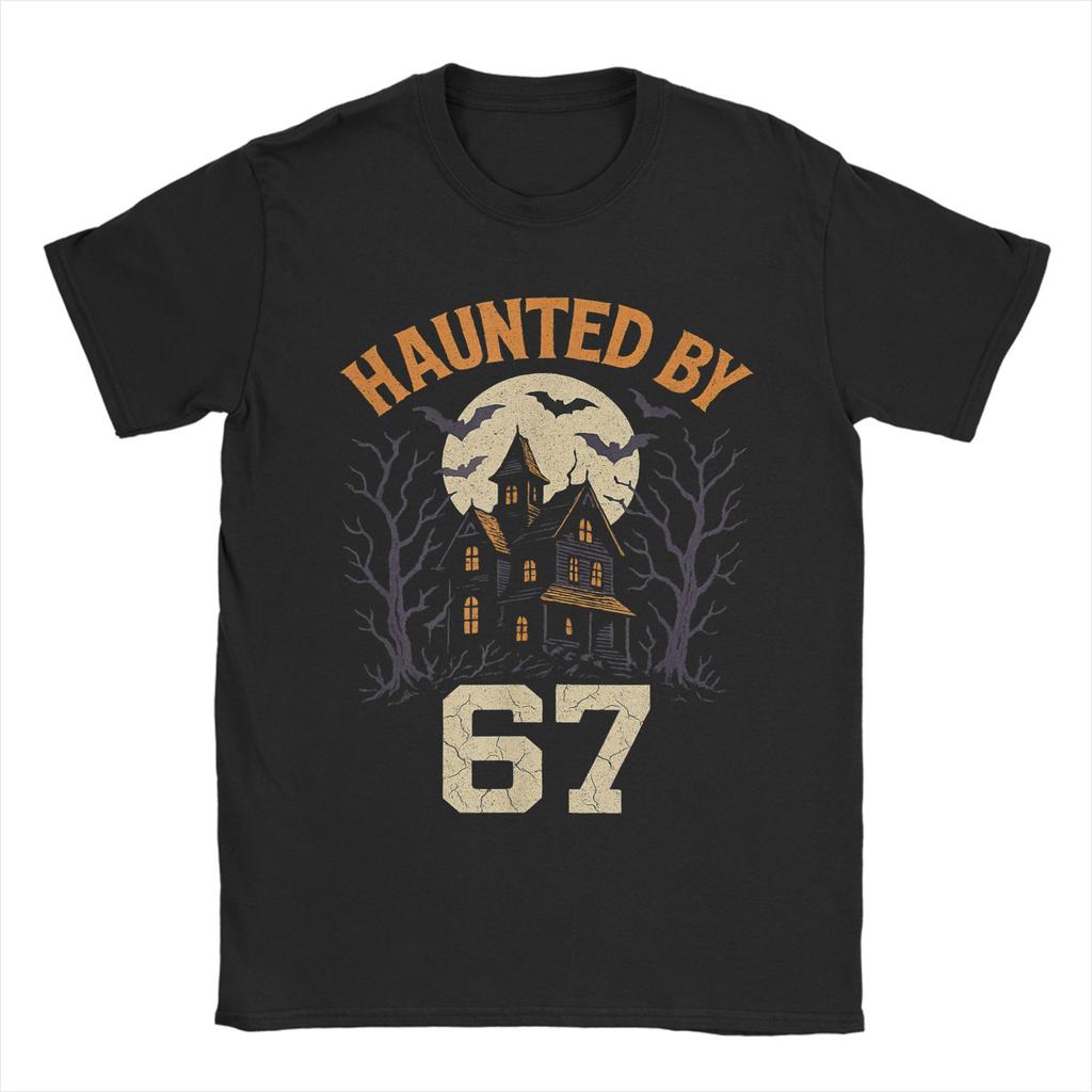 67 Meme Halloween Haunted T Shirt Men's Pure Cotton Novelty T-Shirts Crewneck Tees Short Sleeve Clothes Party
