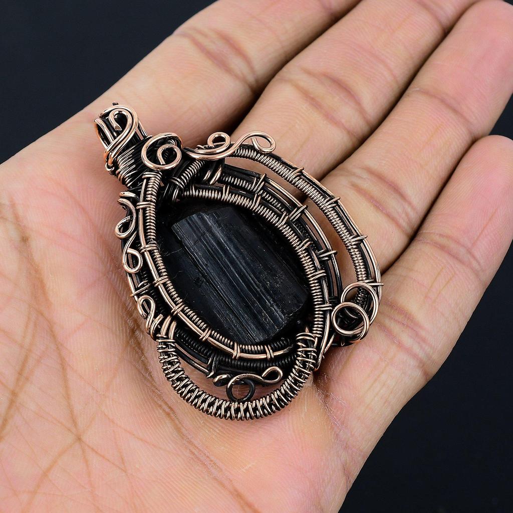 Black Tourmaline Pendant Gemstone Jewelry, 999 Copper Wire Wrapped Pendant, Handmade Amazing Pendant Jewelry
