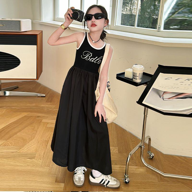 

Модное длинное платье на тонких бретелях для девочек - Весна/Лето 2024 Платье-жилет без рукавов 150cm чёрный