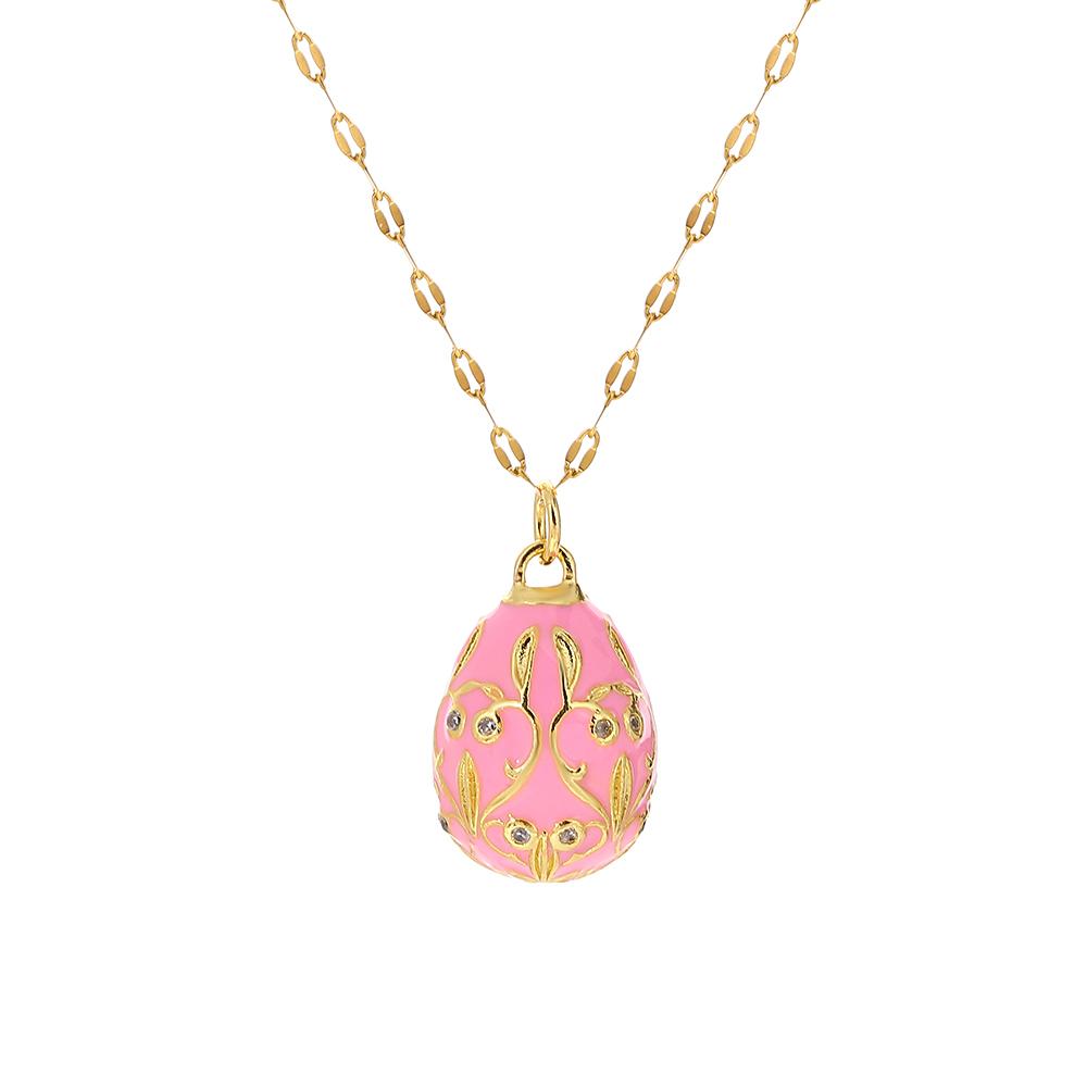 AENSOA Bunte Emaille Ostereier Anhänger Halsketten für Frauen Guilloche Medaillon Ei Strassstein Charm Halskette Gold Farbe Schmuck