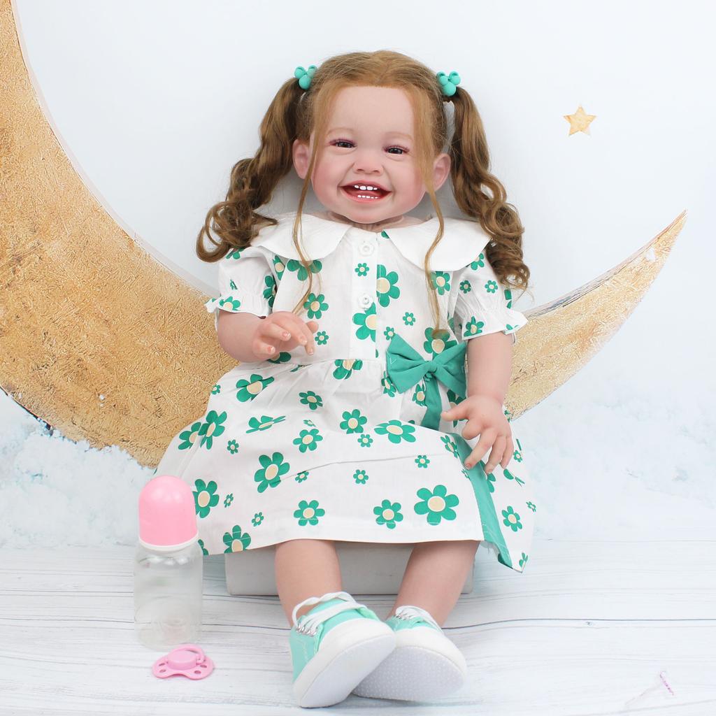 60 CM 3D Boya Cilt Kumaş Vücut Silikon Yeniden Doğmuş Bebek Bebek Kız Sanat Bebe Kan Damarları Ile Gerçekçi El Yapımı Gülümseme Yürümeye Başlayan Çocuk